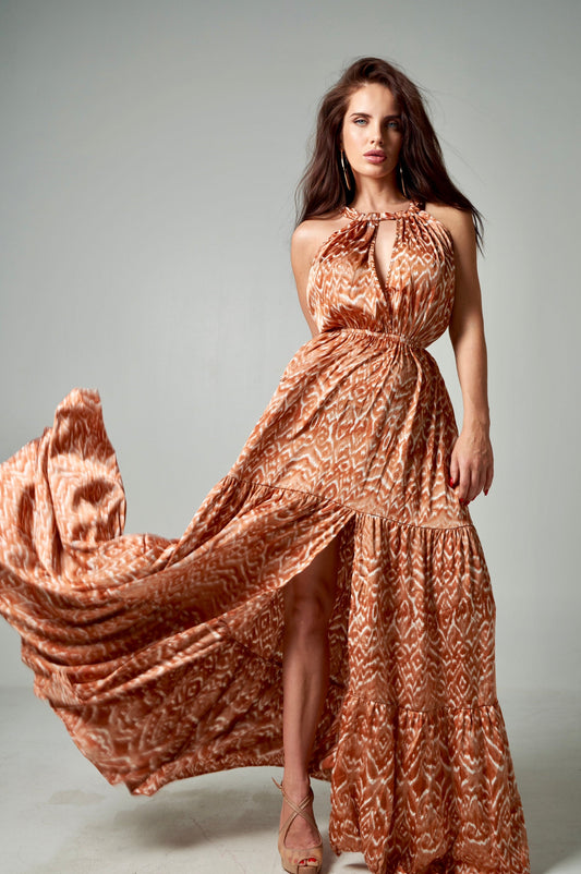 Seville dress - Long sundress with brick print